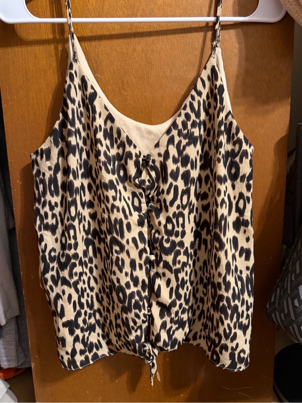 Sienna Sky Leopard-Print Tie-Front Cami in Beige and Black
